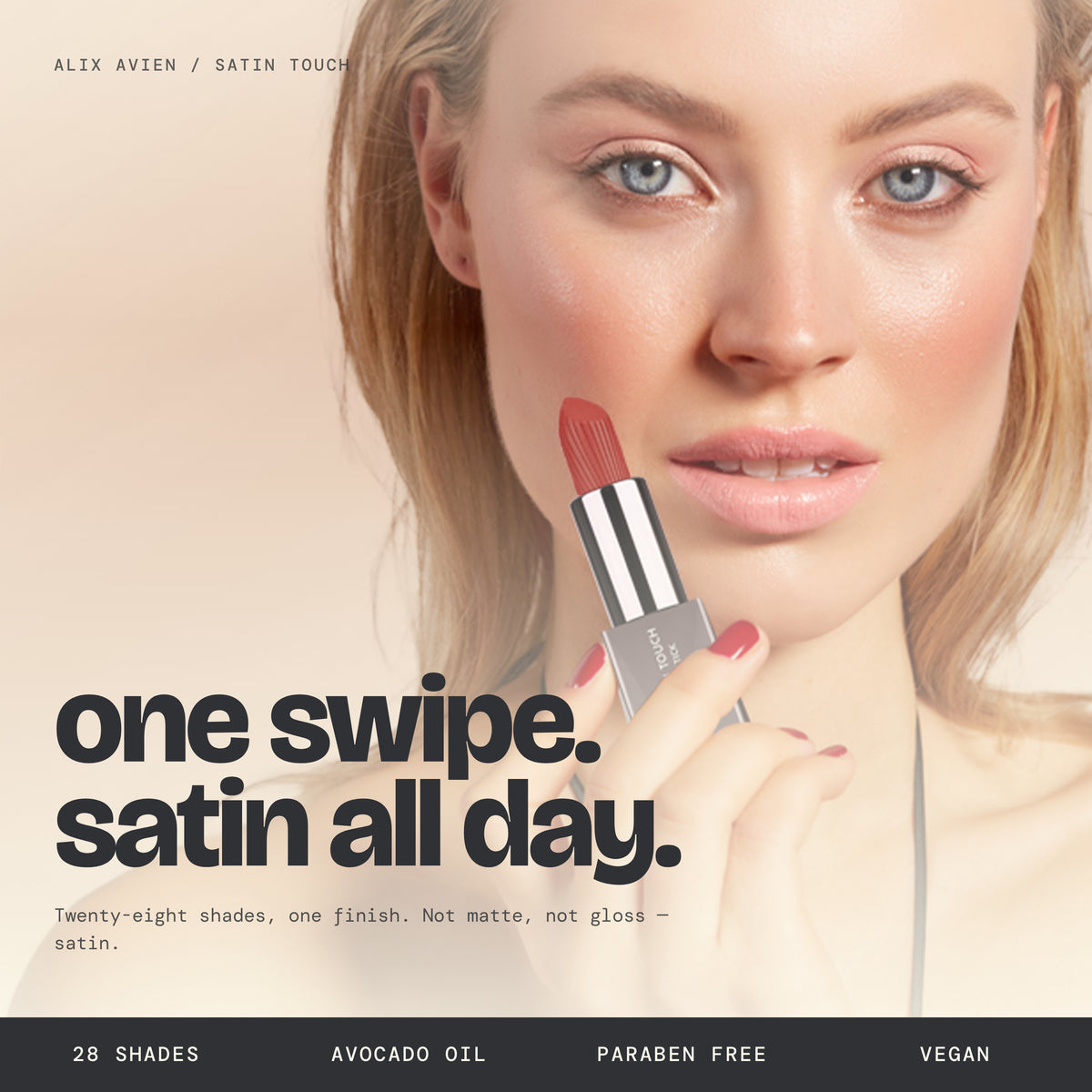 Alix Avien Satin Touch Lipstick – twenty-eight shades, one satin finish