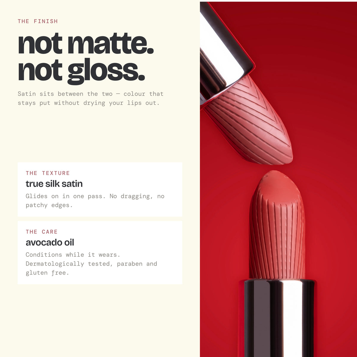 Alix Avien Satin Touch Lipstick – not matte, not gloss: the satin finish and texture