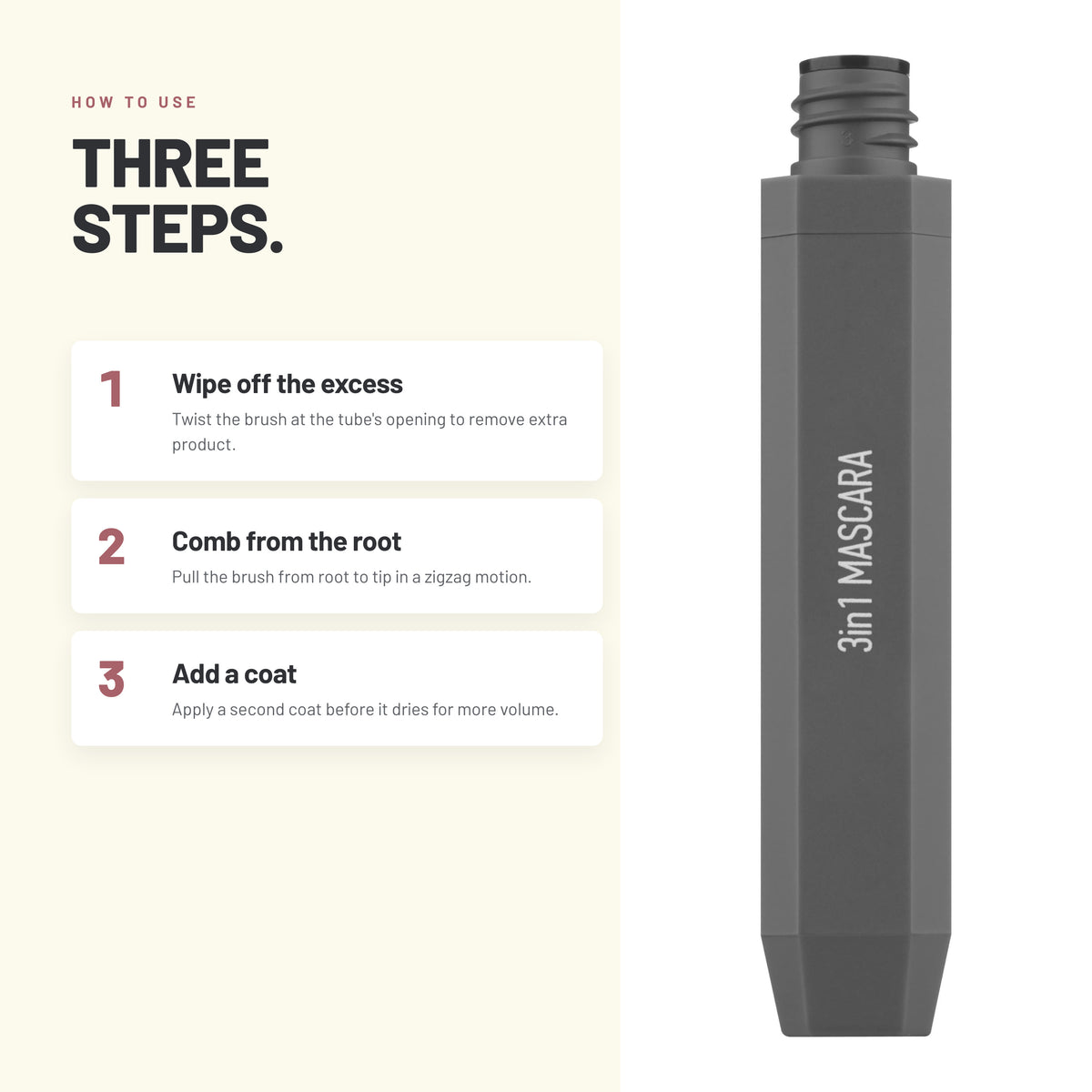 How to apply Alix Avien 3 in 1 Mascara in three steps