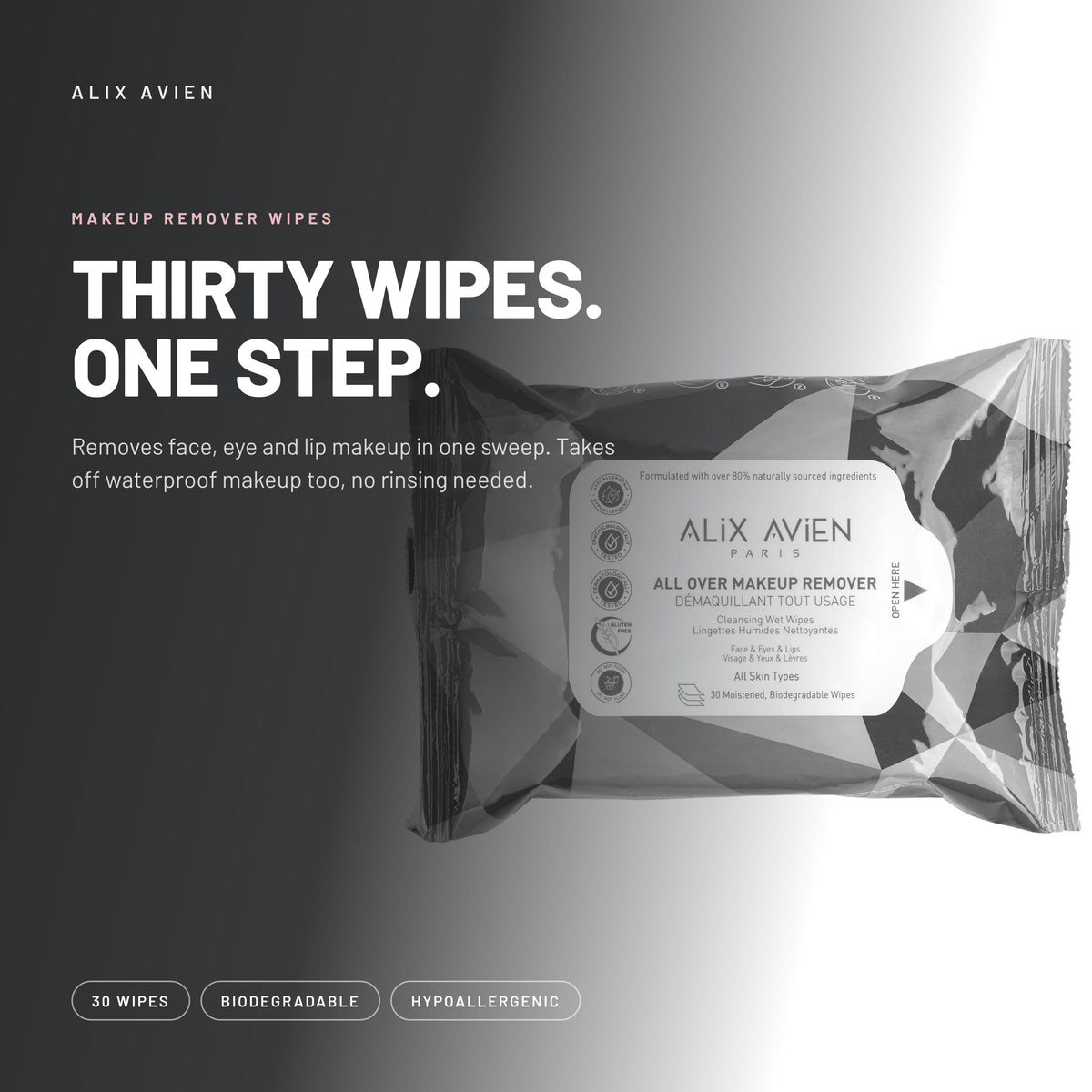 Alix Avien All Over Makeup Remover wet wipes pack