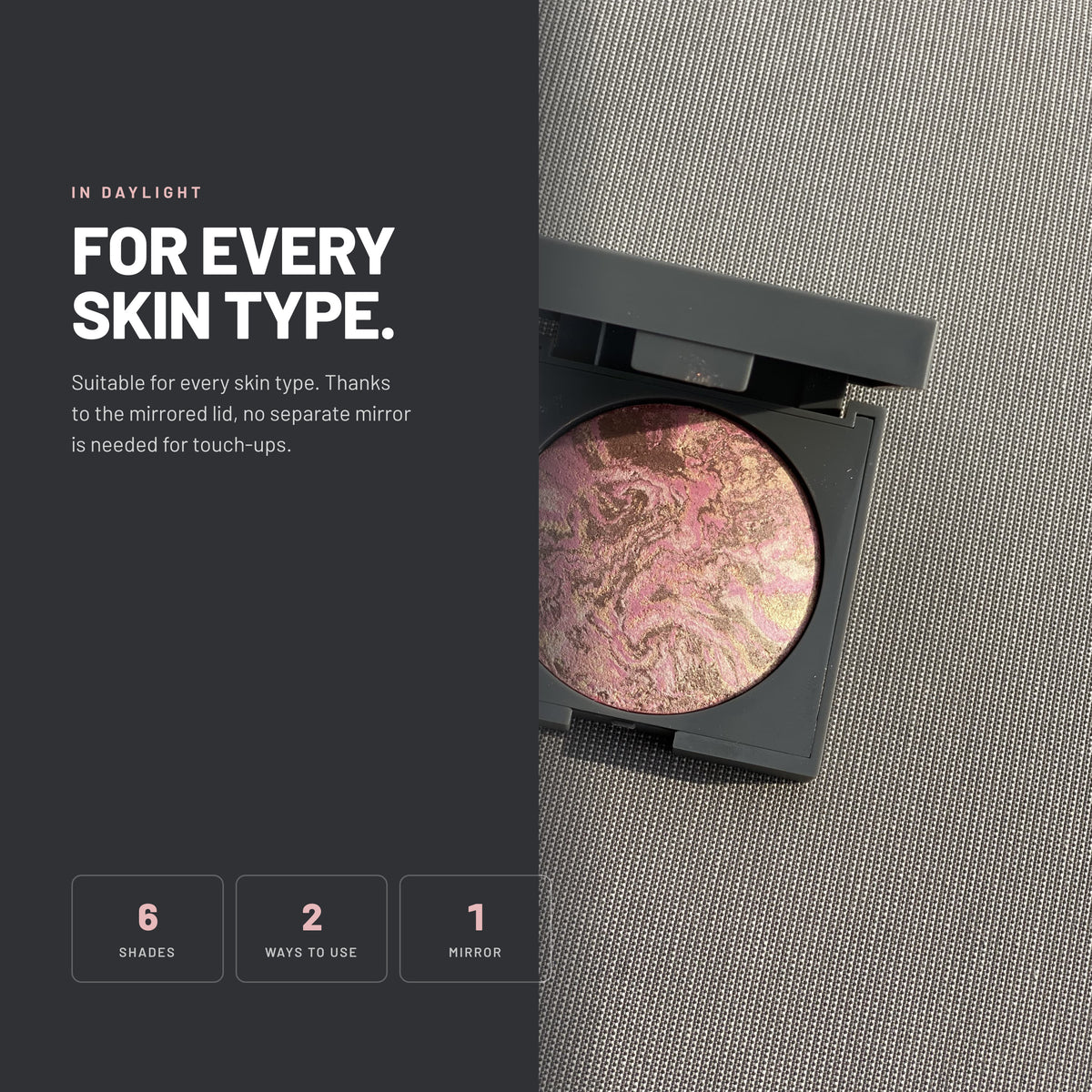 Alix Avien Baked Blush open compact with marbled pan