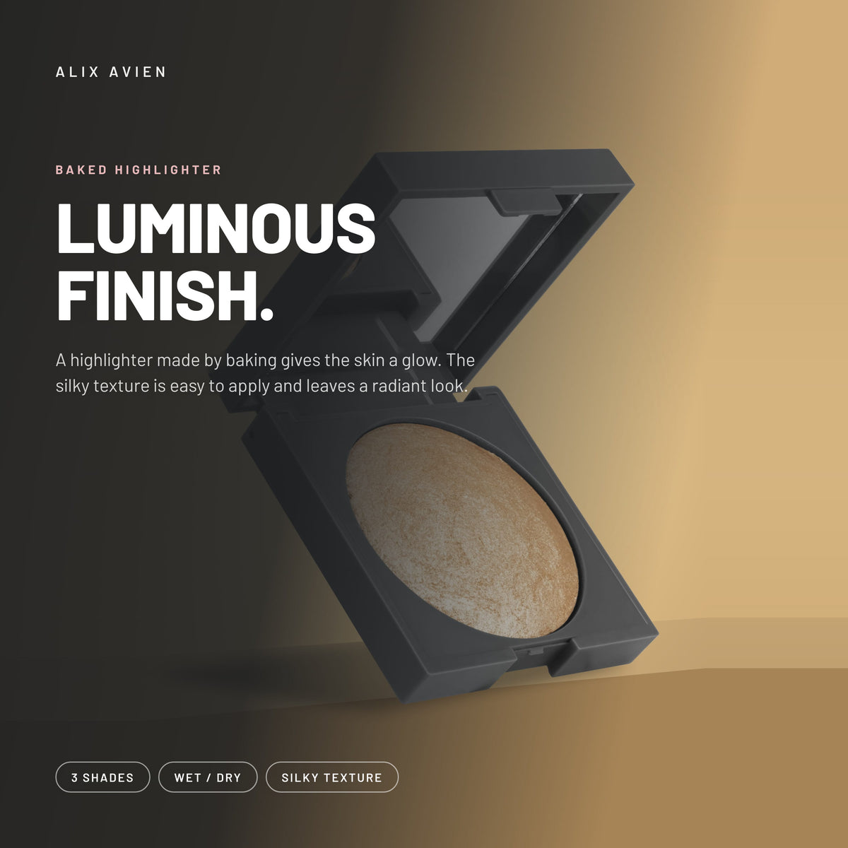 Alix Avien Baked Highlighter in its mirrored compact