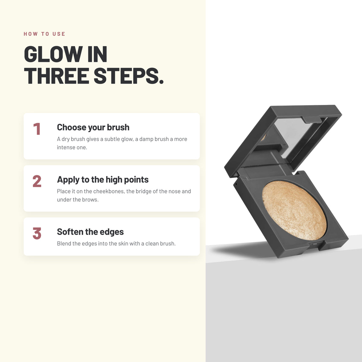 How to apply Alix Avien Baked Highlighter in three steps