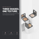 Three Alix Avien Baked Highlighter compacts on white blocks