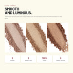 Swatches of all three Alix Avien Baked Highlighter shades – vegan, not tested on animals