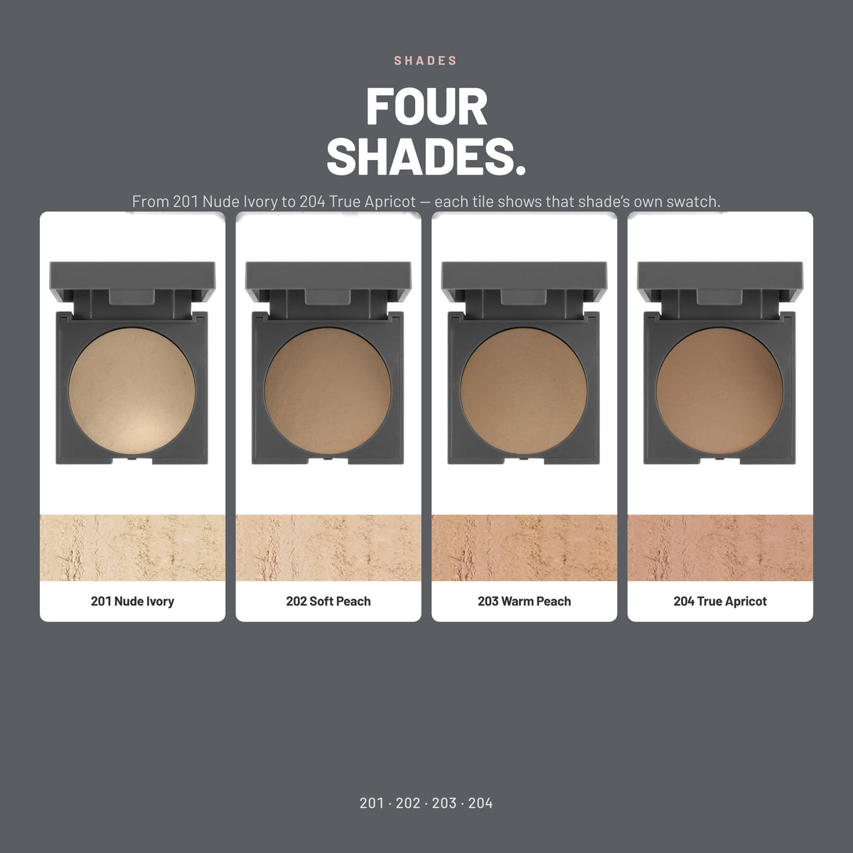 Alix Avien Baked Powder – four shades from 201 Nude Ivory to 204 True Apricot with swatches
