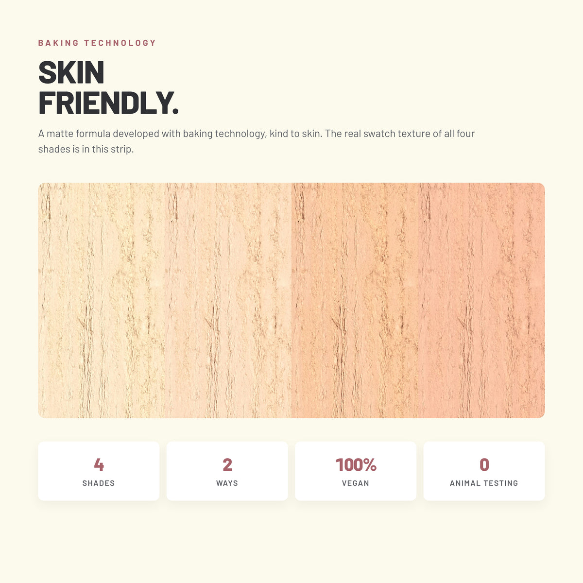 Alix Avien Baked Powder swatch texture of all four shades – vegan formula