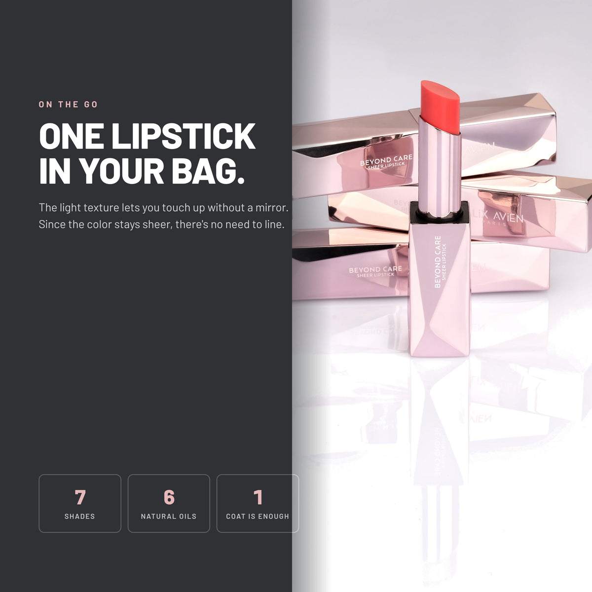 Alix Avien Beyond Care Sheer Lipstick with its rose metal cases