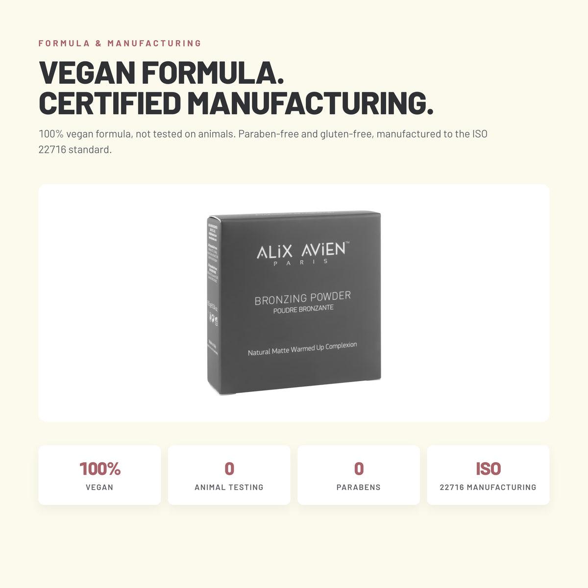 Alix Avien Bronzing Powder – vegan, paraben-free, ISO 22716 manufacturing