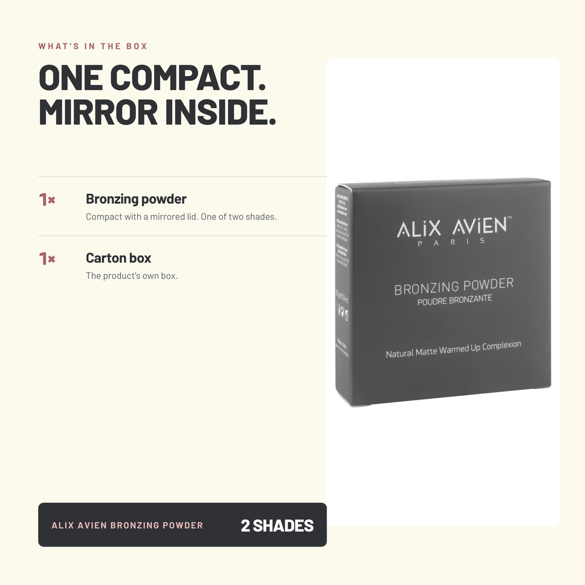 What's in the box – Alix Avien Bronzing Powder compact and carton
