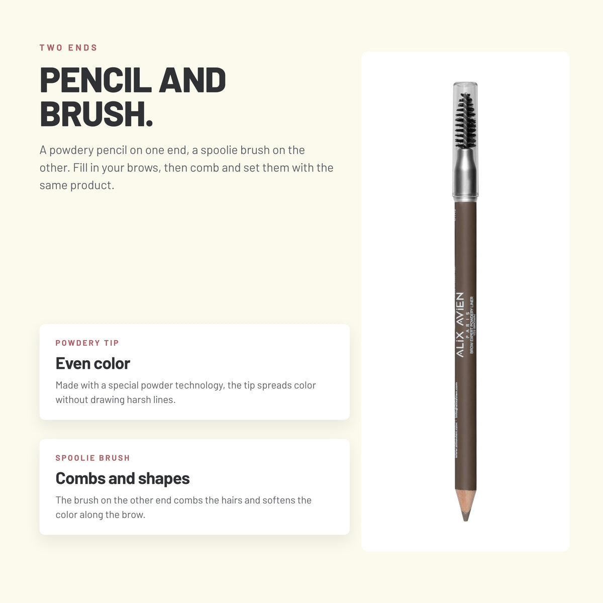 Alix Avien Eyebrow Expert Powdery Liner – pencil tip and spoolie brush