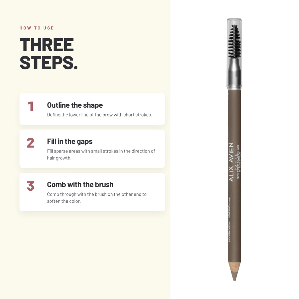 How to use Alix Avien Eyebrow Expert Powdery Liner in three steps