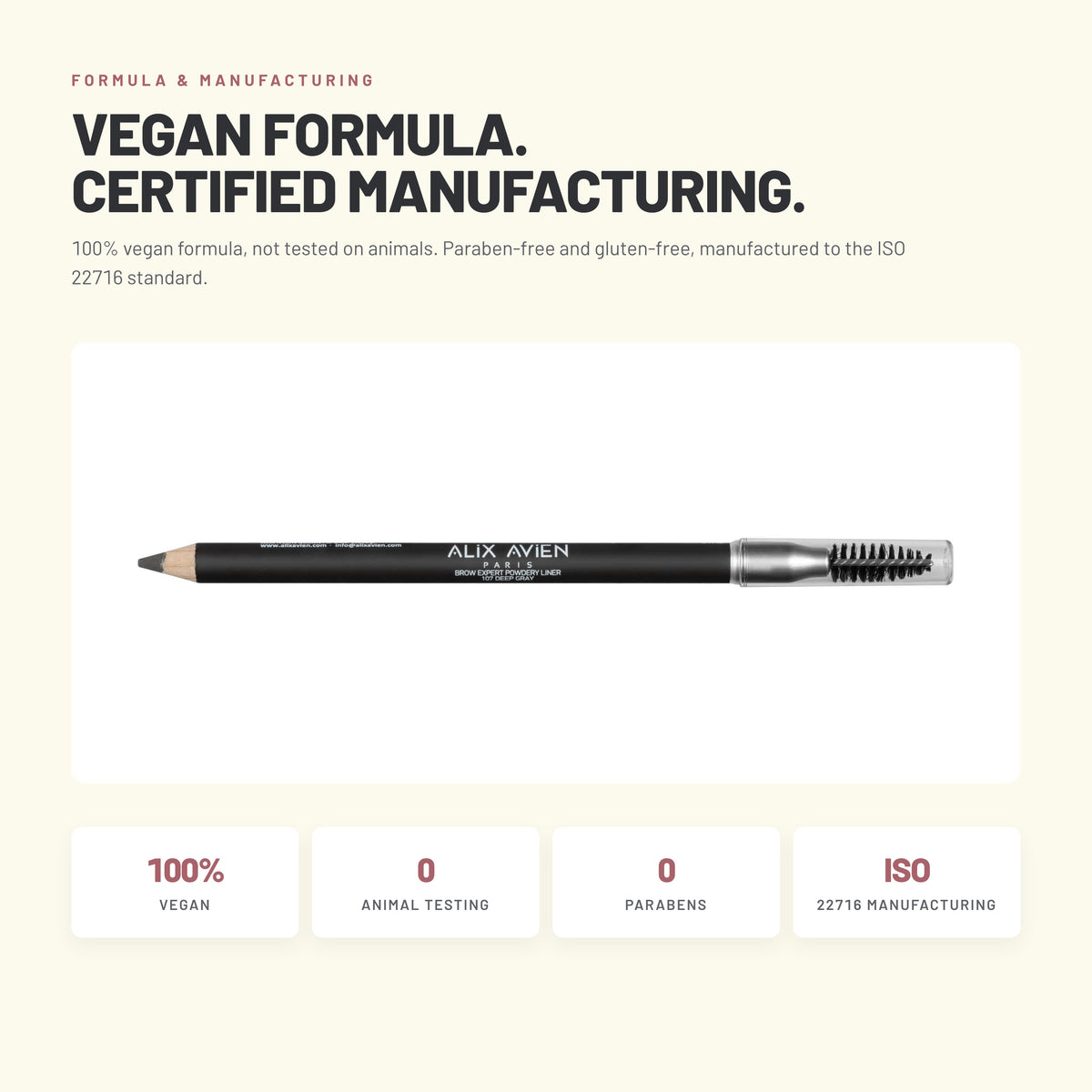Alix Avien Eyebrow Expert Powdery Liner – vegan, paraben-free, ISO 22716 manufacturing