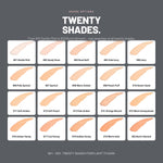 Alix Avien Care Enhancer Foundation swatches – 20 shades from 801 Gentle Pink to 820 Burnt Almond