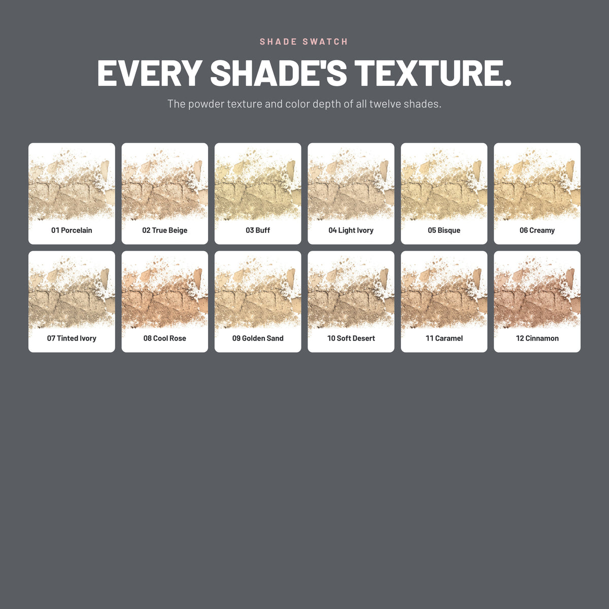 Alix Avien Compact Powder swatches – all twelve shades