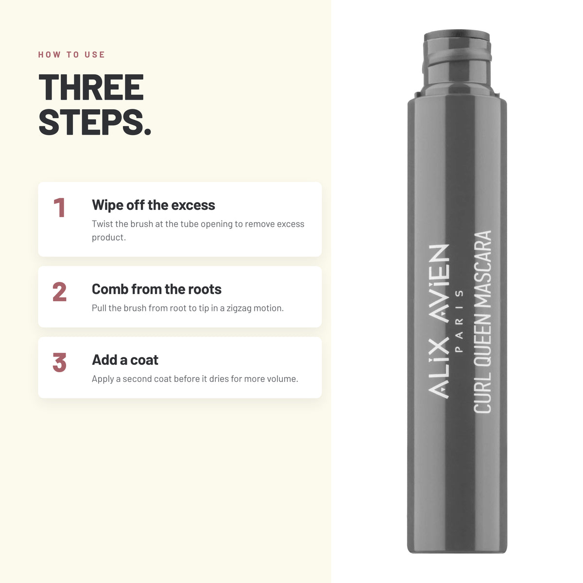 How to apply Alix Avien Curl Queen Mascara in three steps