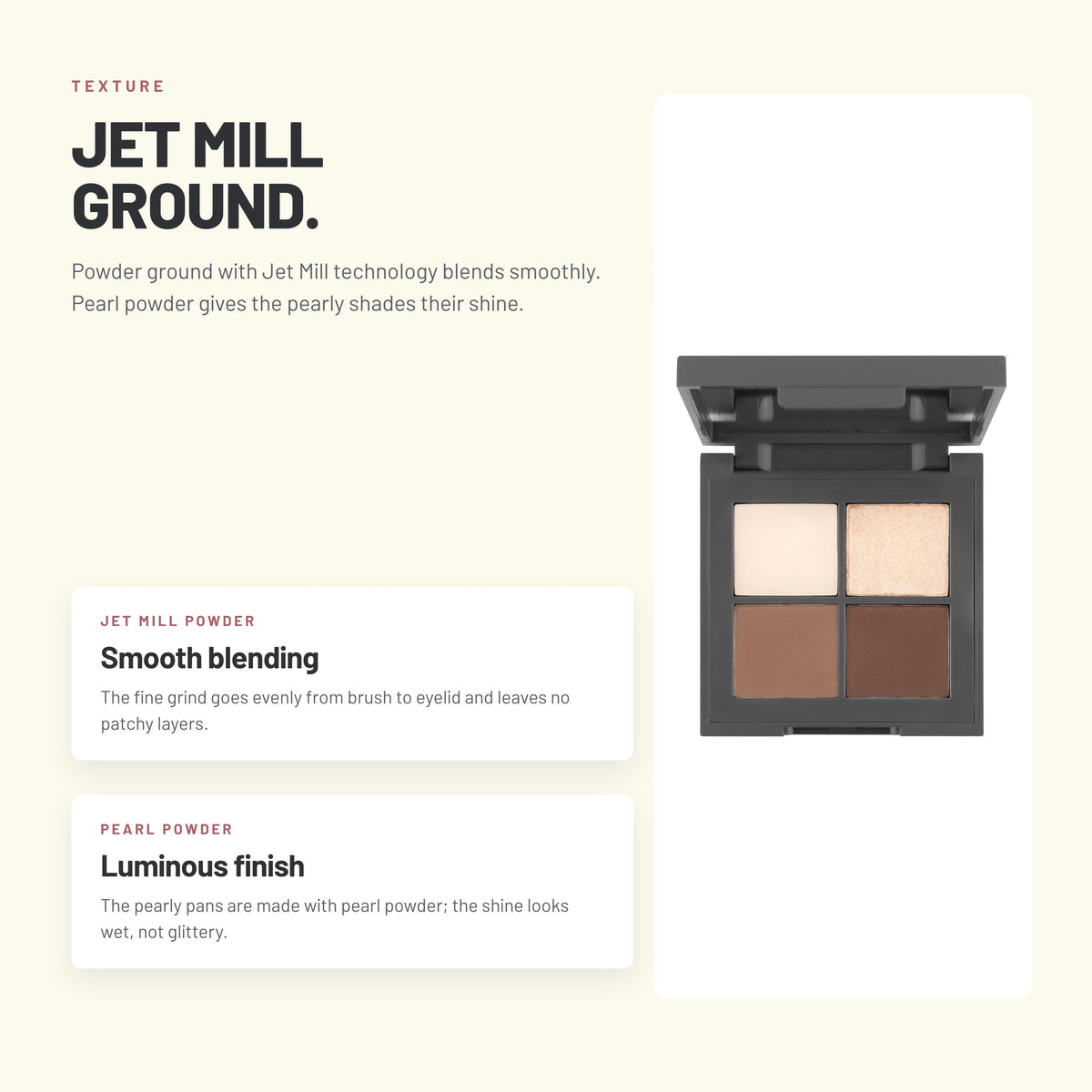 Alix Avien quad eyeshadow palette – Jet Mill ground powder texture