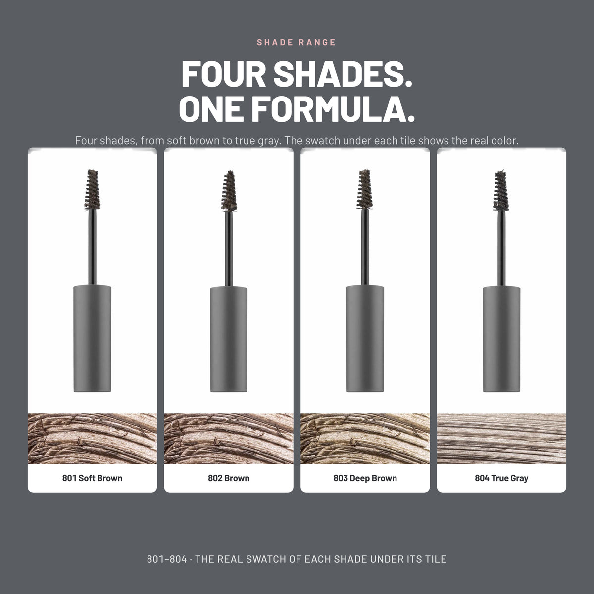 Alix Avien Eyebrow Mascara – all four shades from 801 Soft Brown to 804 True Gray