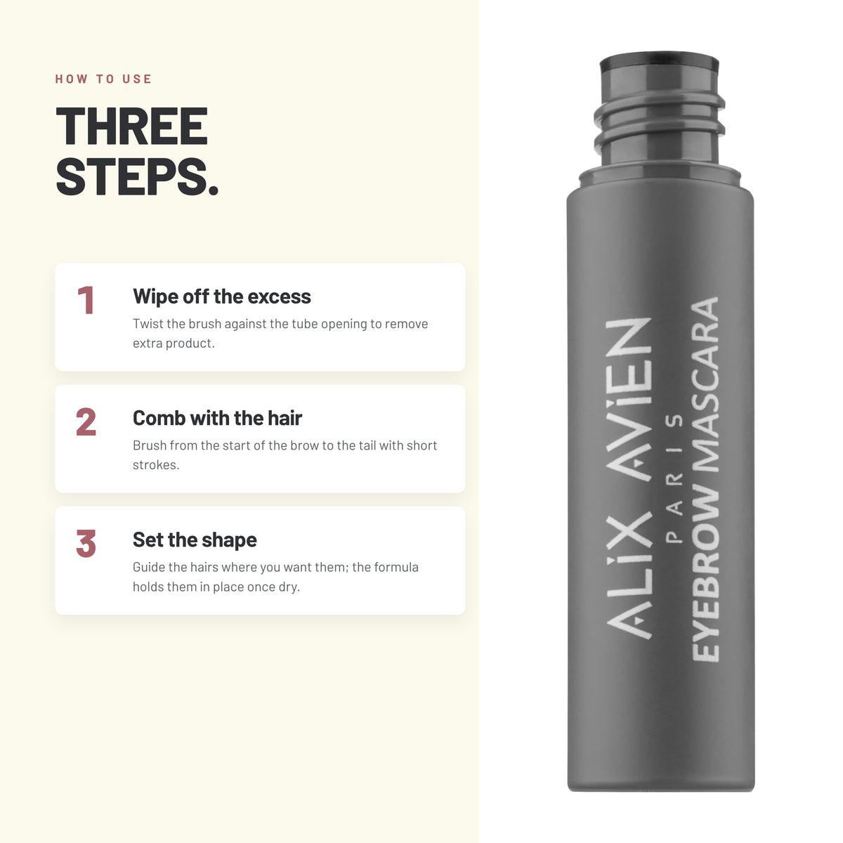 How to use Alix Avien Eyebrow Mascara in three steps
