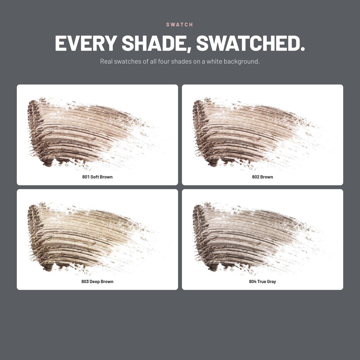 Alix Avien Eyebrow Mascara swatches – all four shades