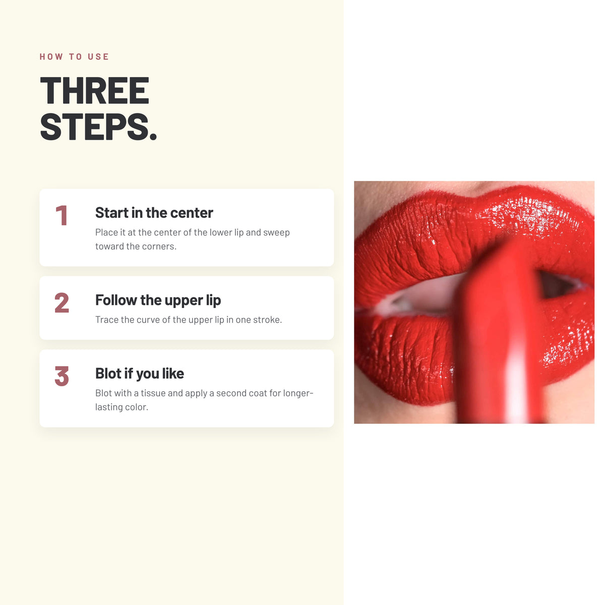 How to apply Alix Avien Glossy Lipstick in three steps