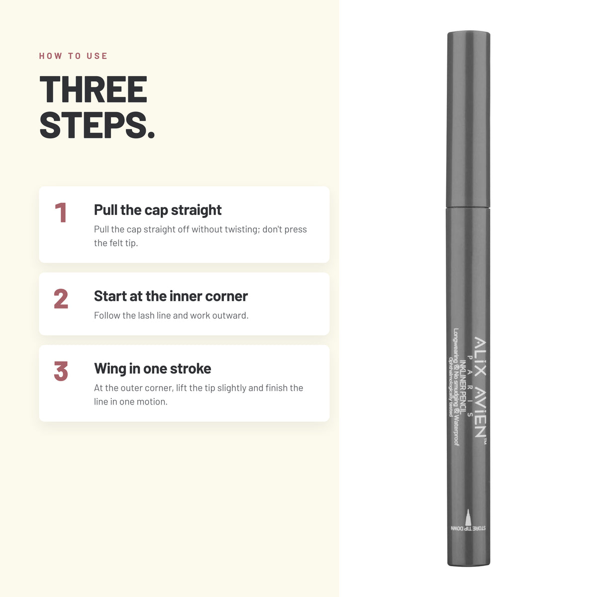How to apply Alix Avien Inkliner Eyeliner in three steps