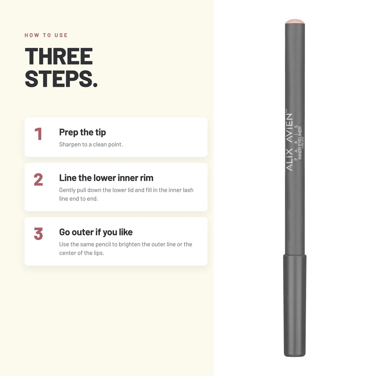 How to apply Alix Avien Inner Eyeliner in three steps