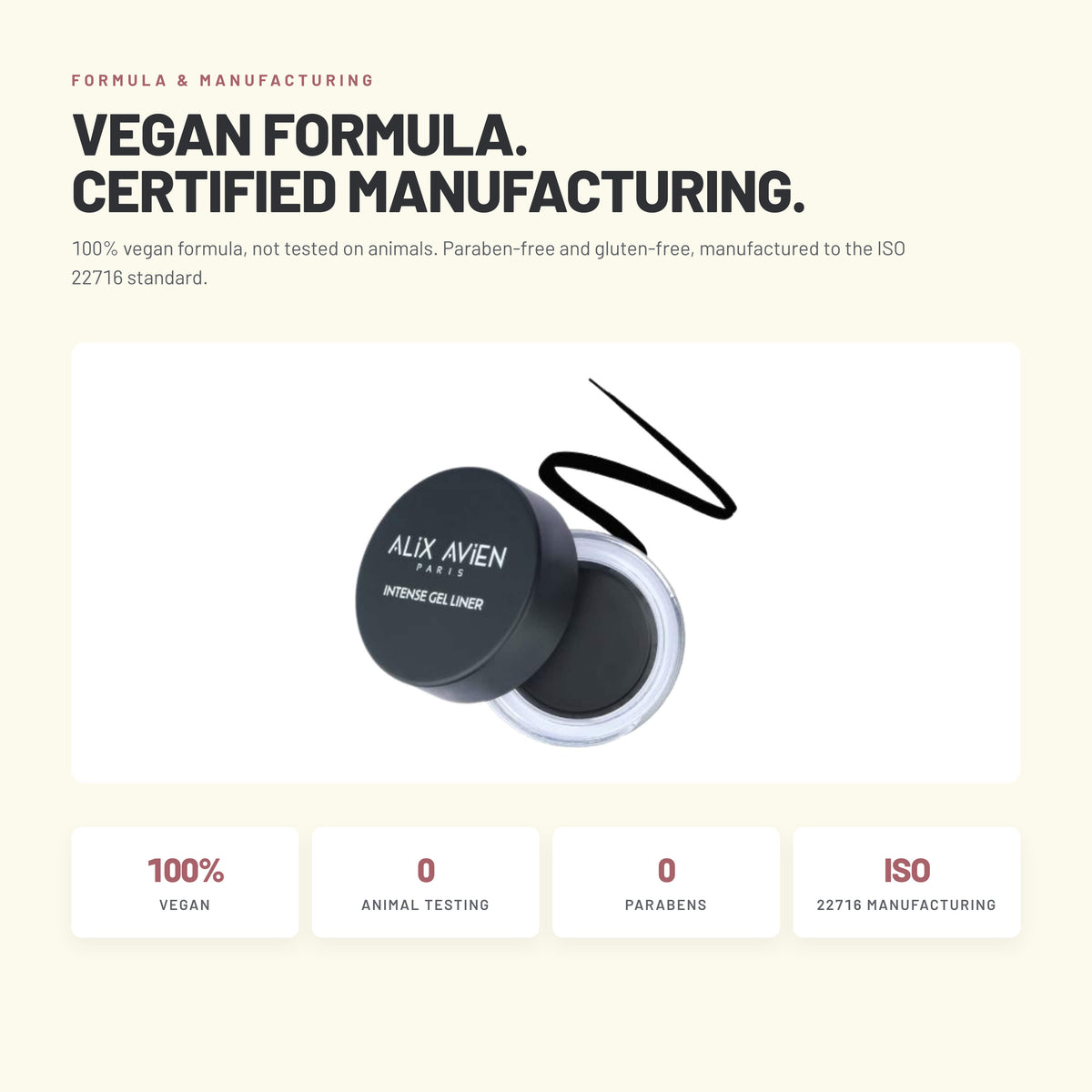 Alix Avien Intense Gel Liner – vegan formula, ISO 22716 manufacturing