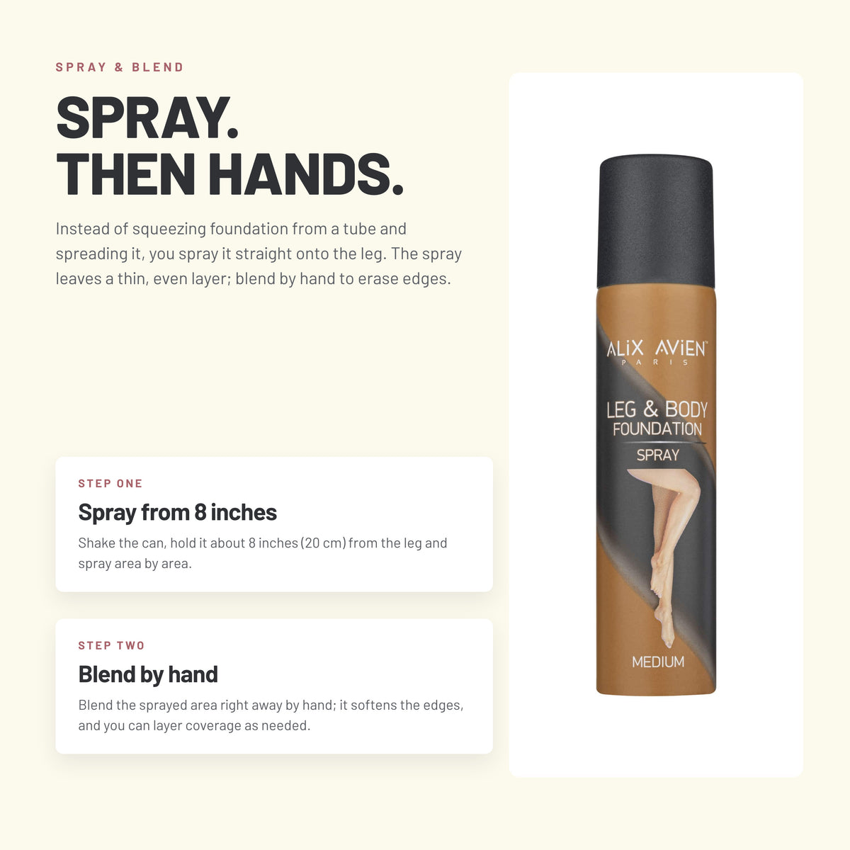 Alix Avien Leg & Body Foundation Spray – spray then blend by hand