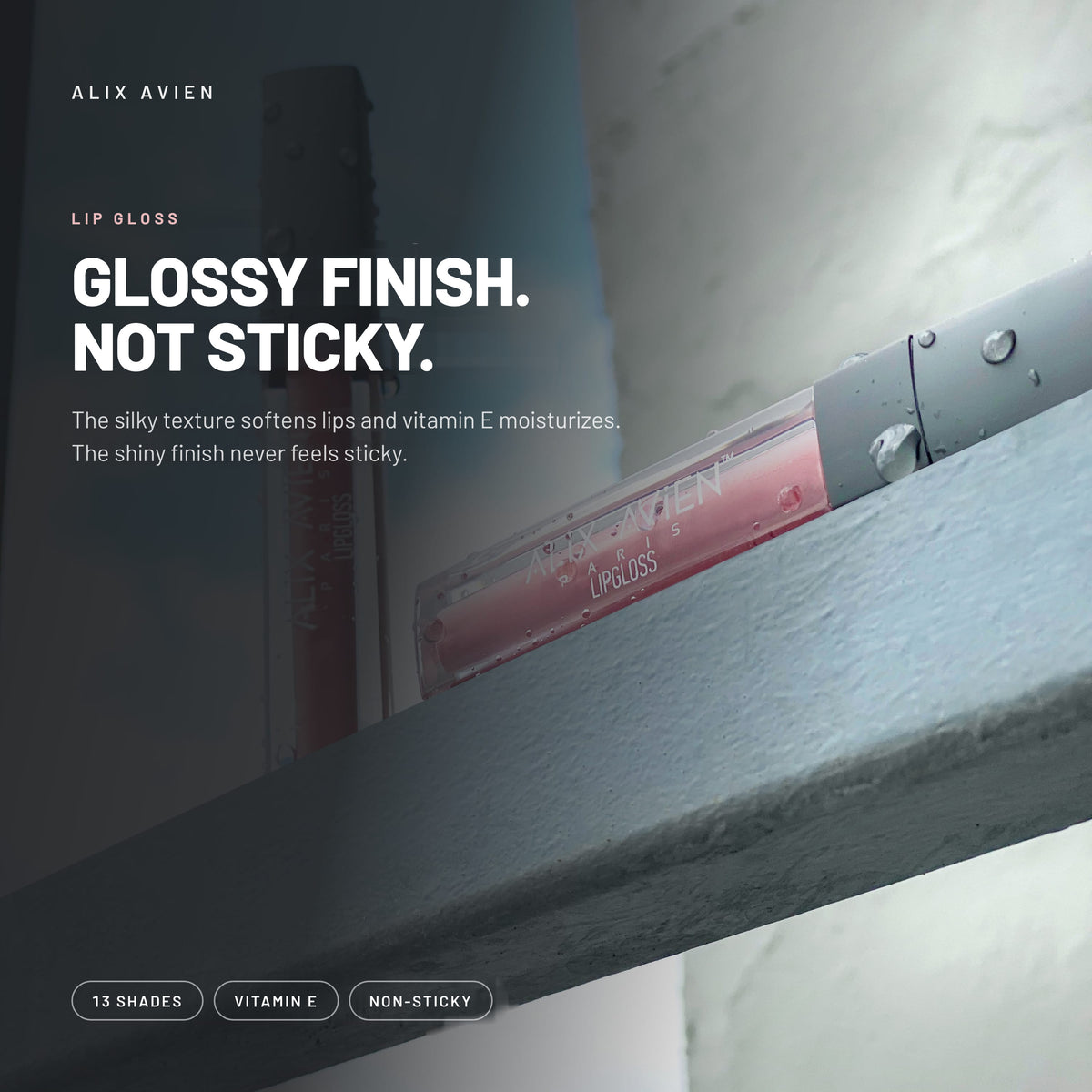 Alix Avien Lip Gloss tube with water droplets