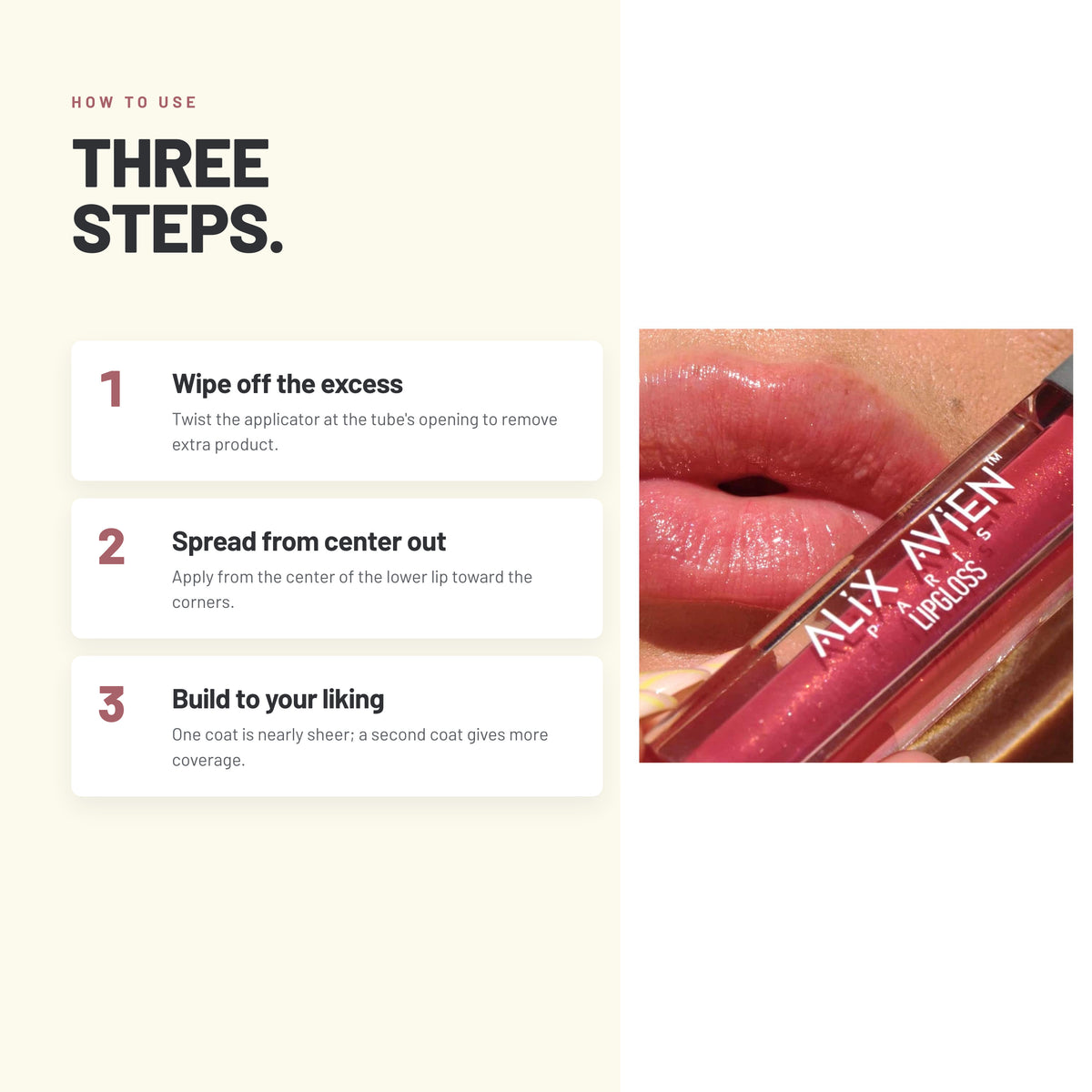 How to apply Alix Avien Lip Gloss in three steps