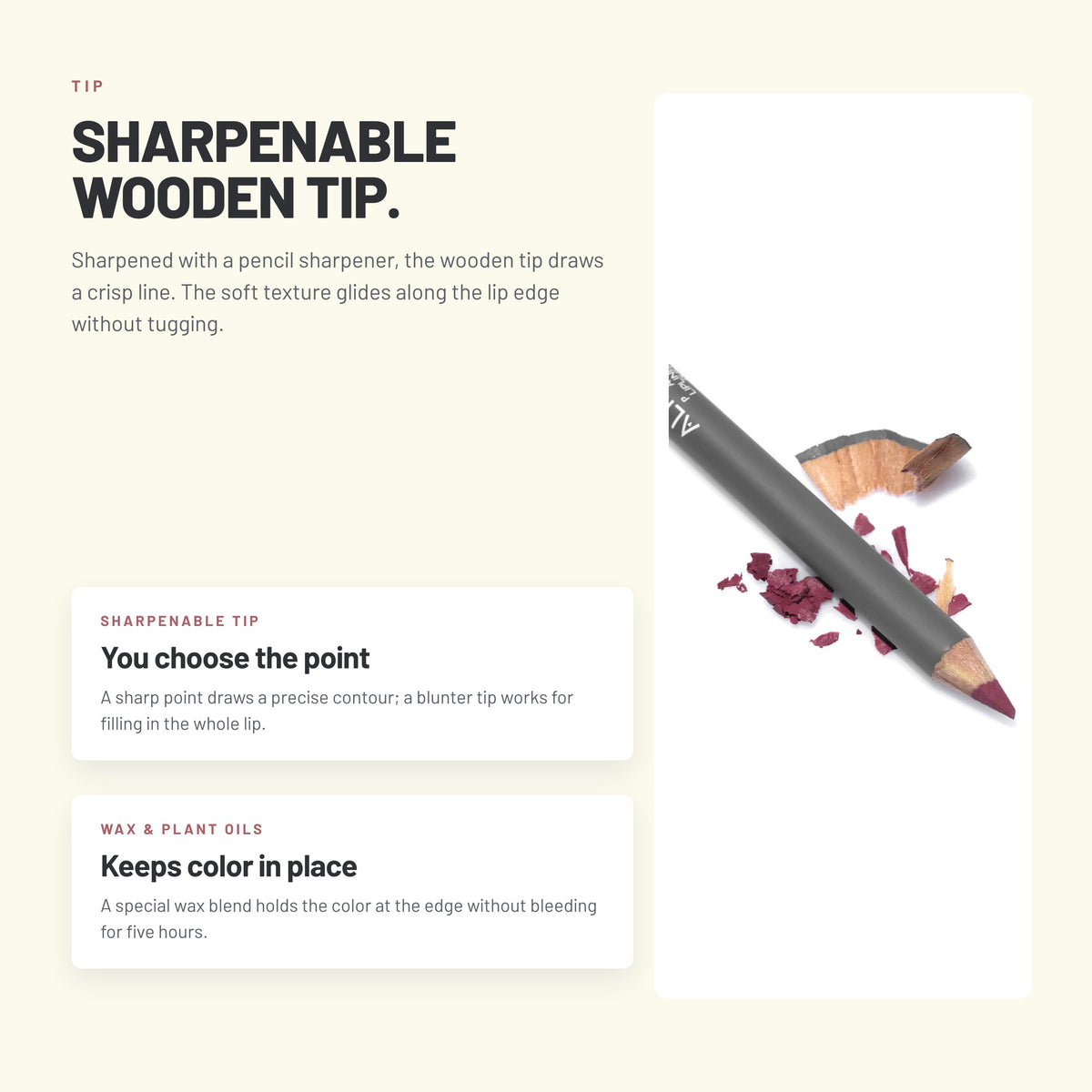 Alix Avien Lipliner Pencil – freshly sharpened wooden tip with shavings