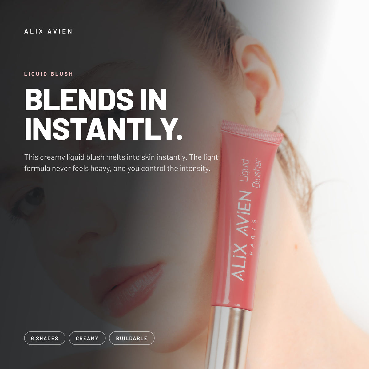 Model holding Alix Avien Liquid Blusher tube