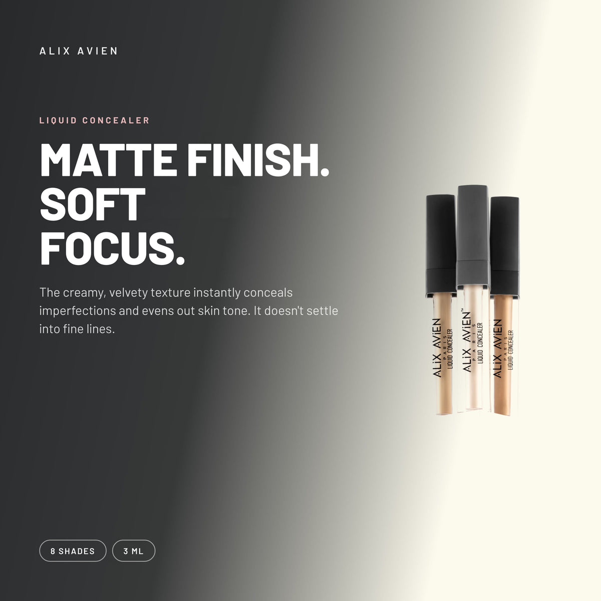 Alix Avien Liquid Concealer – matte finish, soft-focus concealer tubes