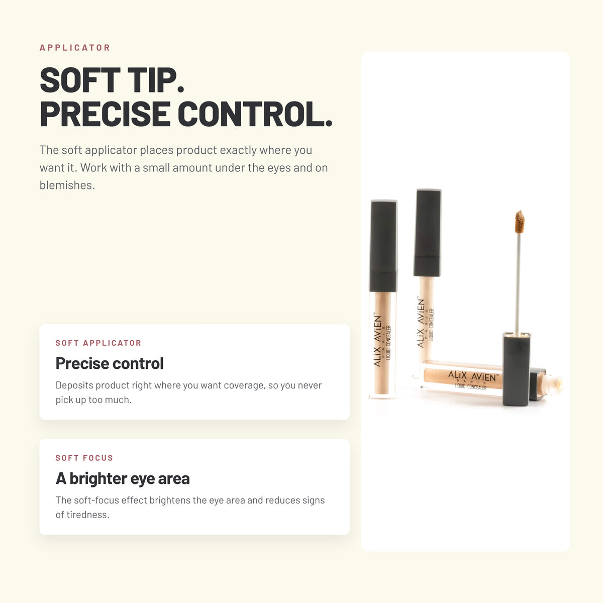 Alix Avien Liquid Concealer – soft applicator tip for precise coverage