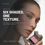 Alix Avien Lumi Color Powder Blush – model holding the mirrored compact, six shades