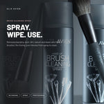Alix Avien Makeup Brush Cleaning Spray cans with makeup brushes