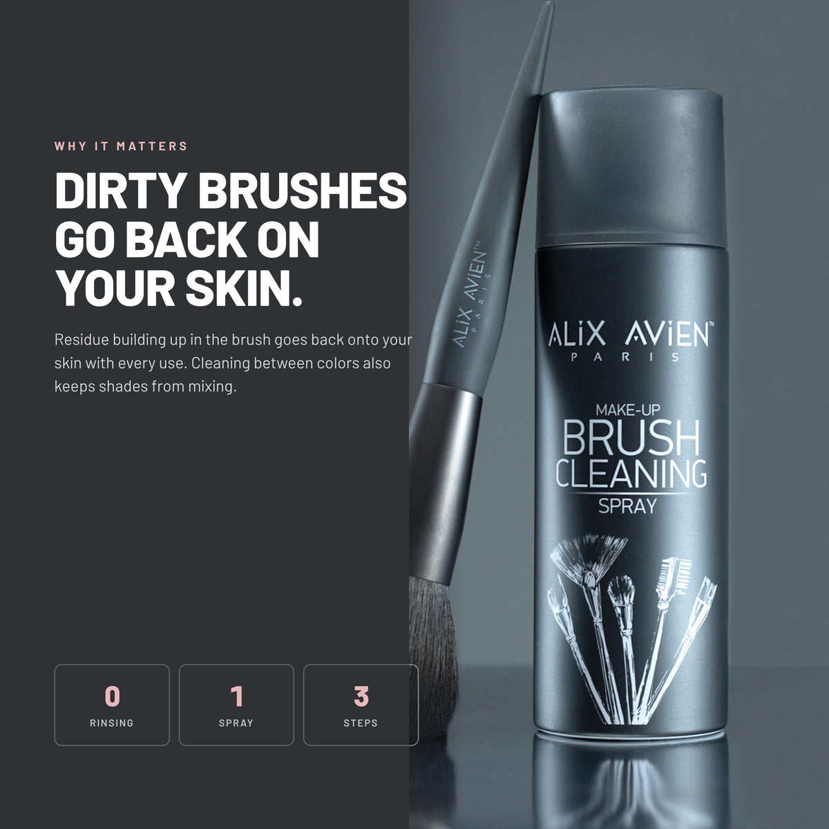 Alix Avien Makeup Brush Cleaning Spray with a makeup brush
