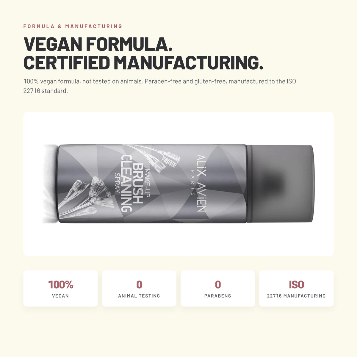 Alix Avien Makeup Brush Cleaning Spray – vegan formula, ISO 22716 manufacturing