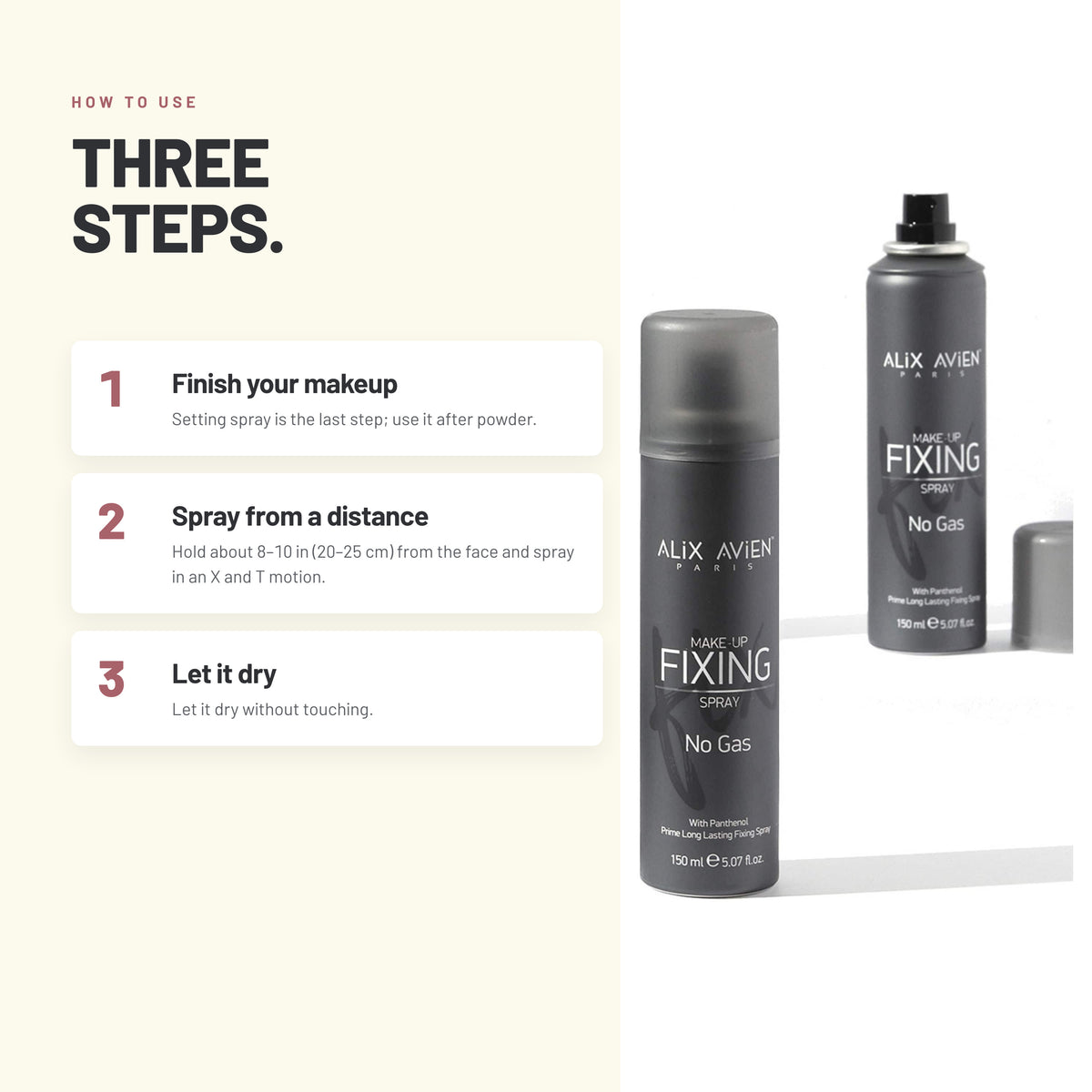 How to use Alix Avien Makeup Fixing Spray in three steps