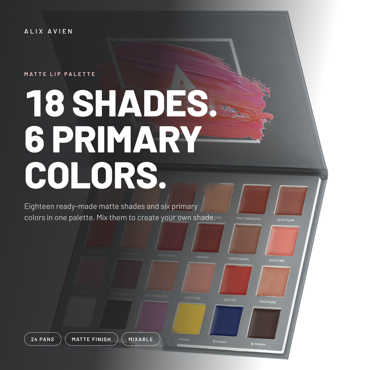 Alix Avien Master Art Lip Palette open, 24 matte shades
