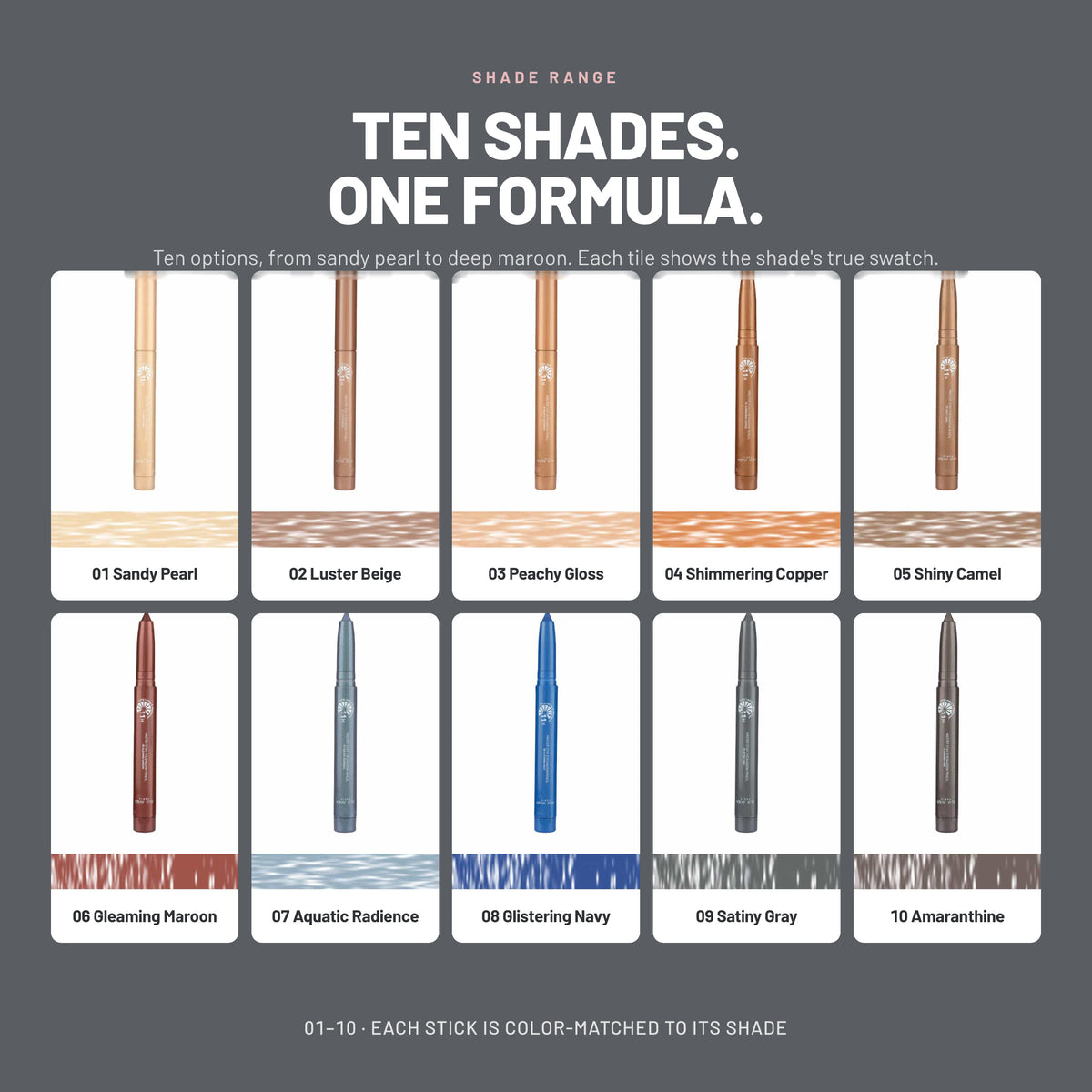 Alix Avien Master Stay Eyeshadow shades 01 to 10 with swatches