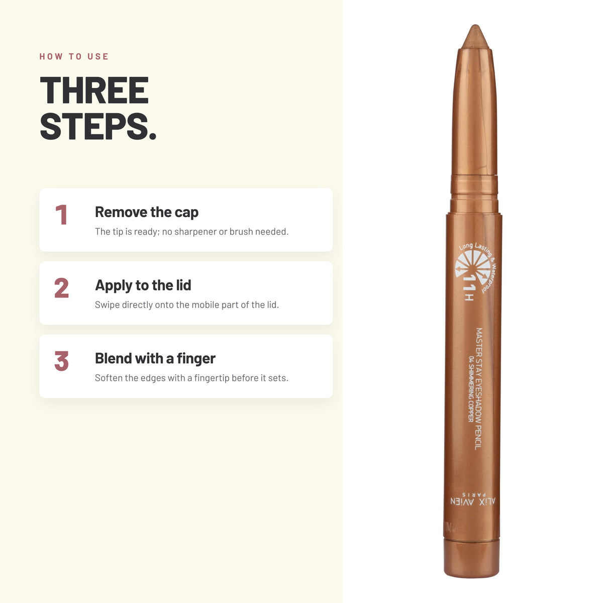 How to apply Alix Avien Master Stay Eyeshadow in three steps