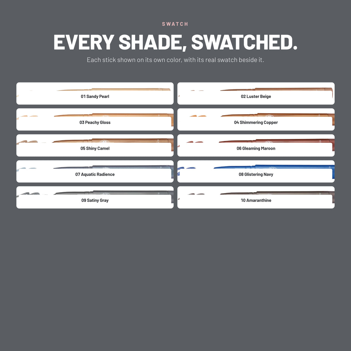 Alix Avien Master Stay Eyeshadow swatches of all ten shades