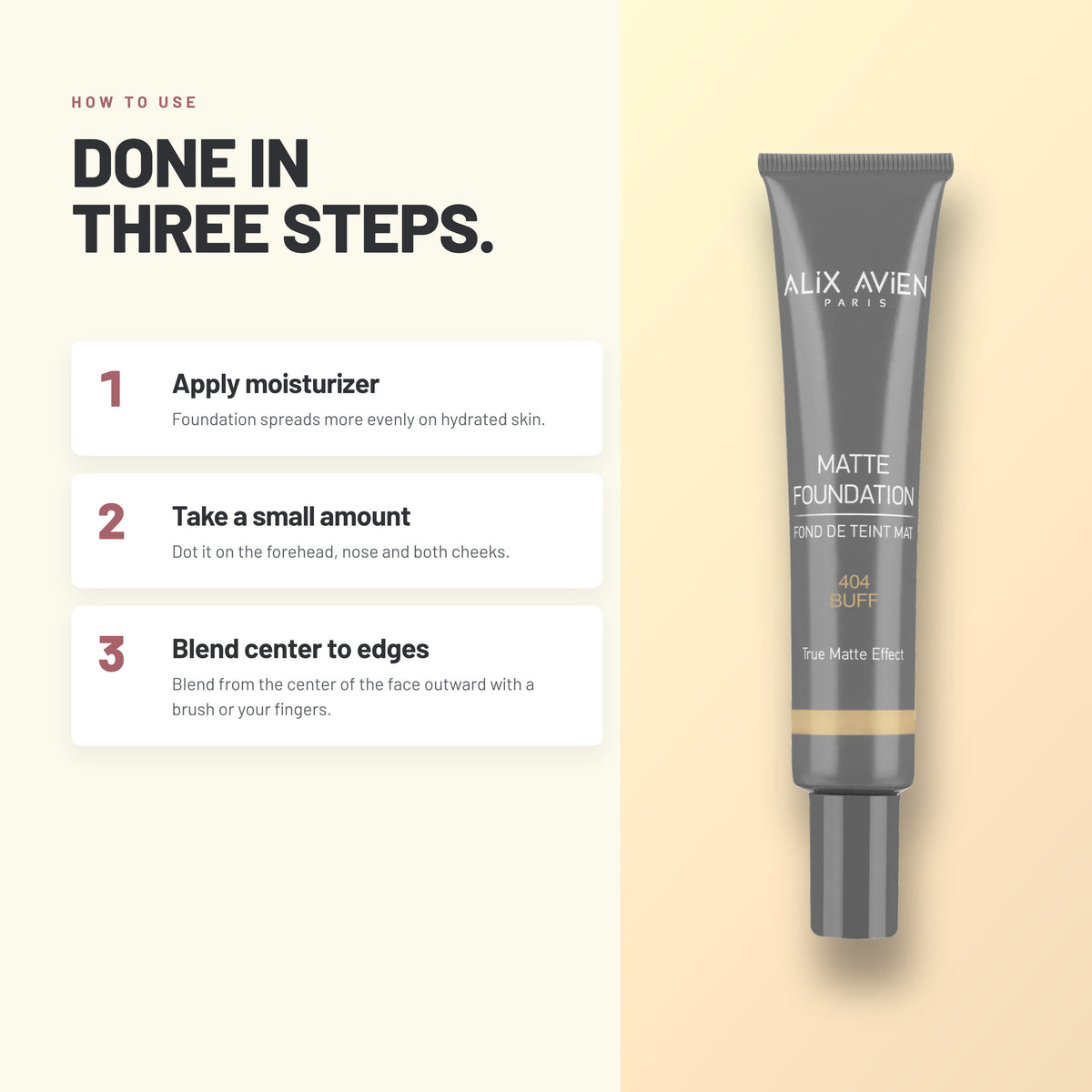 How to apply Alix Avien Matte Foundation in three steps