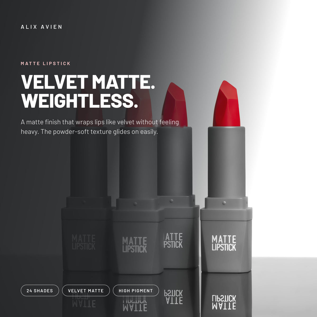 Alix Avien Matte Lipstick bullets in red shades
