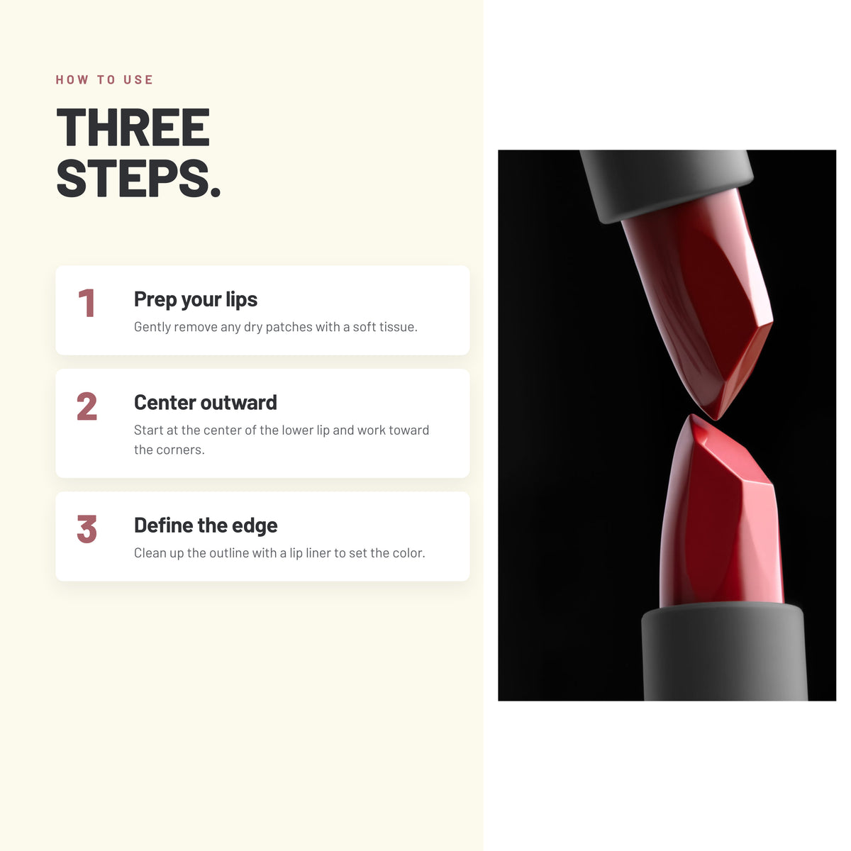 How to apply Alix Avien Matte Lipstick in three steps