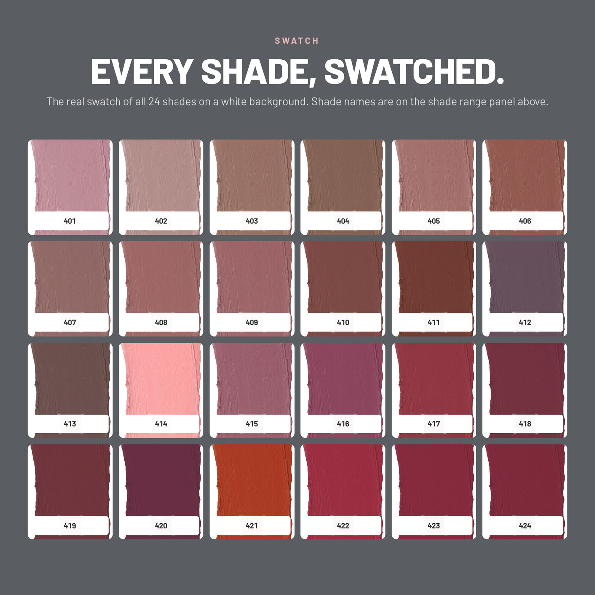 Alix Avien Matte Lipstick swatches of all 24 shades