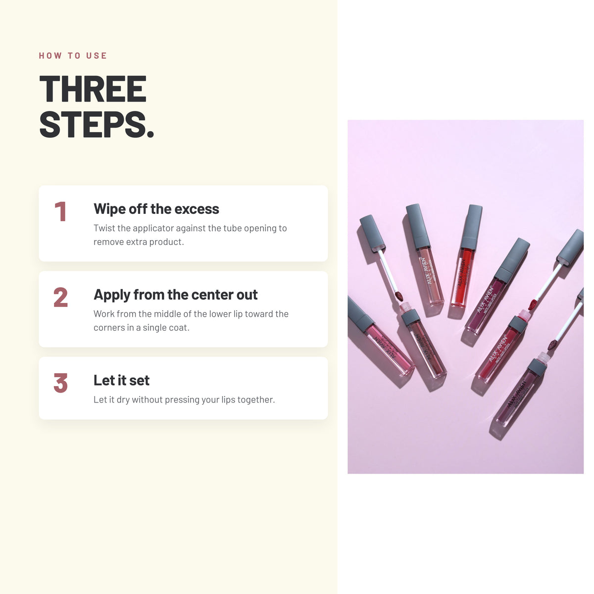 How to apply Alix Avien Matte Liquid Lipstick in three steps