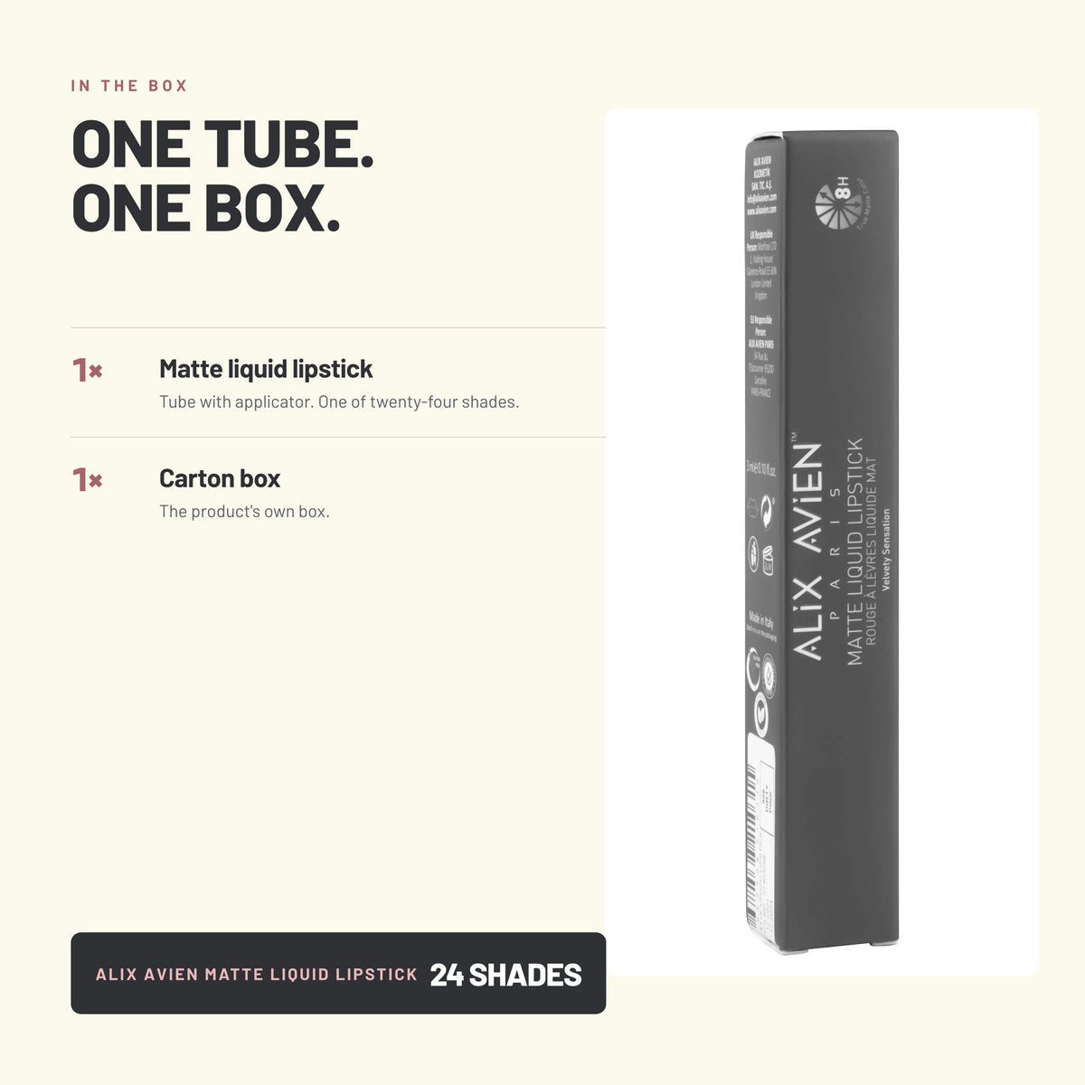 What's in the box – Alix Avien Matte Liquid Lipstick and carton